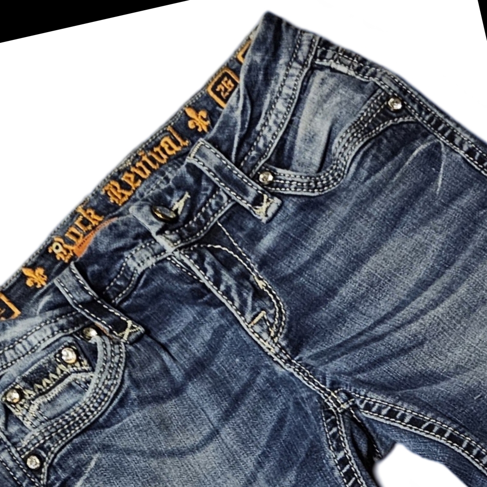 Rock Revival Blue Skinny Jeans with Ornate Embellishments - Picture 2 of 9